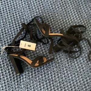 Mossimo Kayson Black Suede ankle wrap heeled sandals